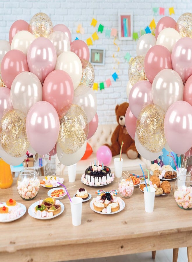 Biapian Pink and Gold Balloons, 50Pcs 12 Inch Retro Blush Pink Cream White Double Stuffed-pink Metallic Gold Confetti Boho Ballon for Birthday Bridal Shower Wedding Party Decorations - Image 5
